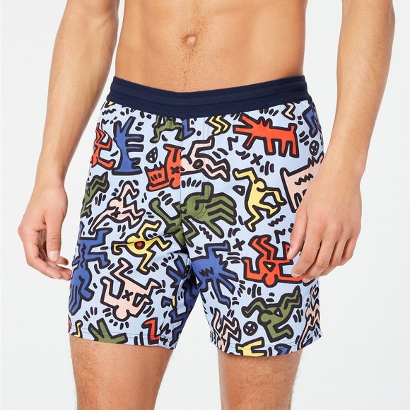 lacoste keith haring swim trunks